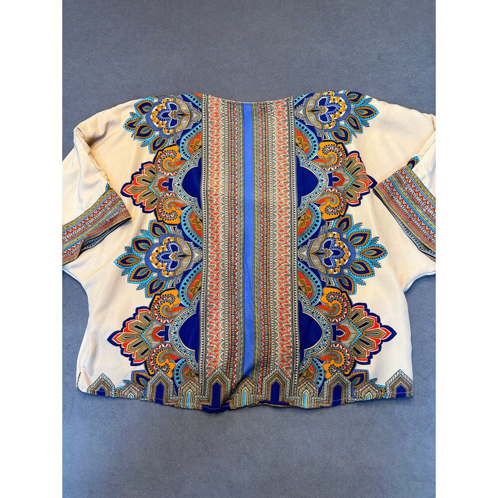 Zapa Woman Moroccan Design TopFlowy Open Front Cropped Bold Pattern Size LG - Picture 9 of 10